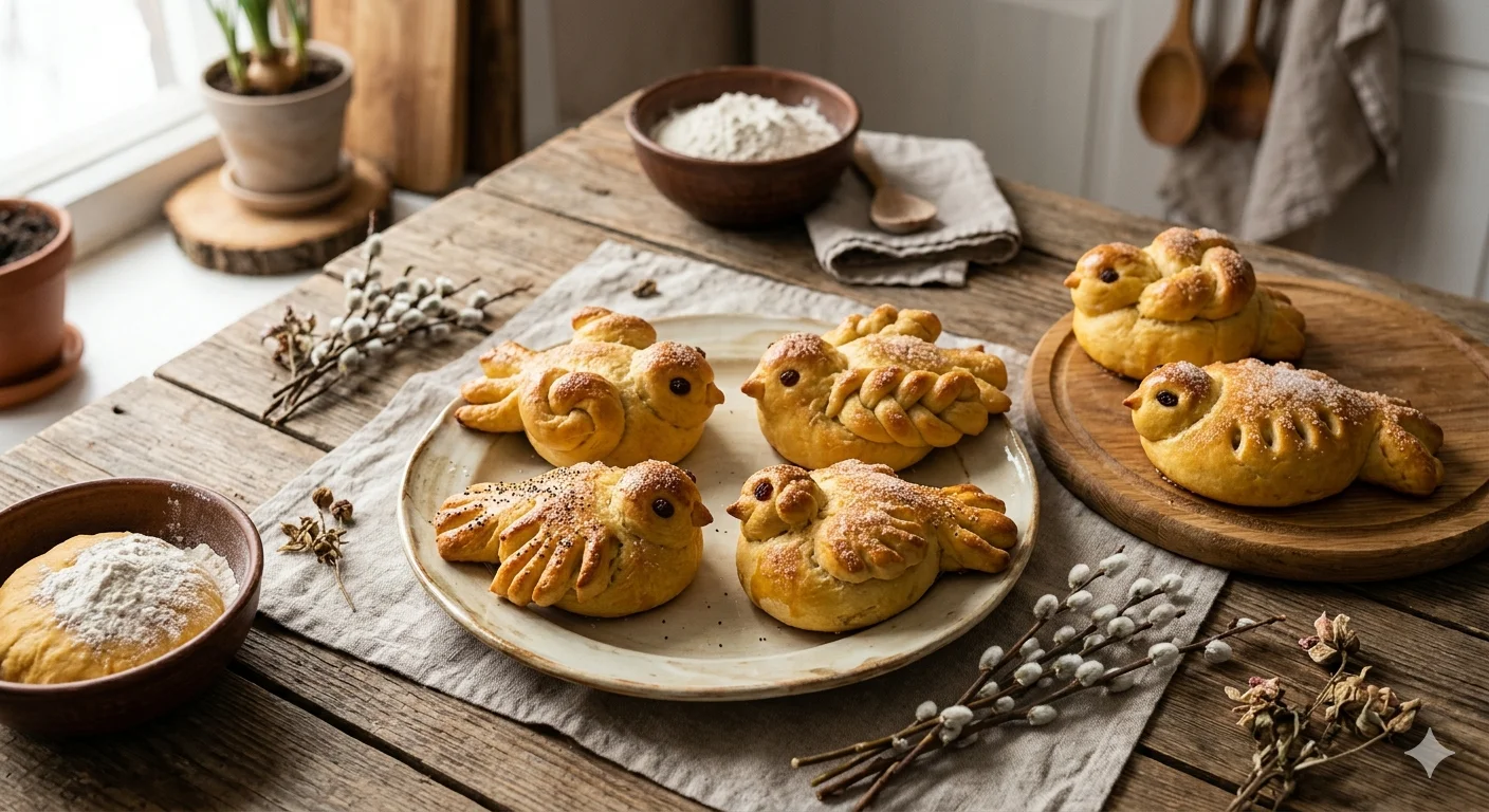 Жаворонки из постного теста: 5 способов слепить красивые булочки-птички