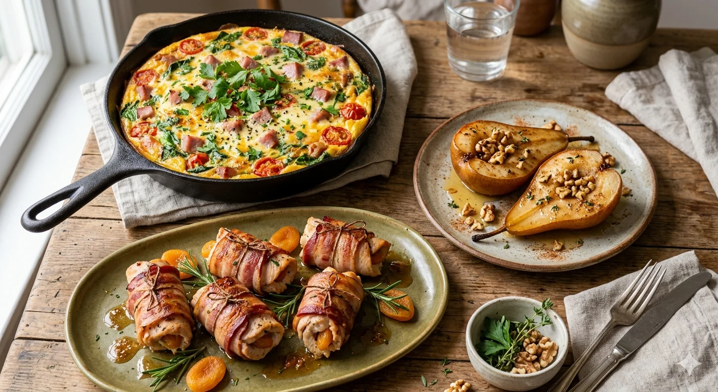 Меню на выходные: фритата на завтрак, рулеты из индейки и медовые груши на десерт