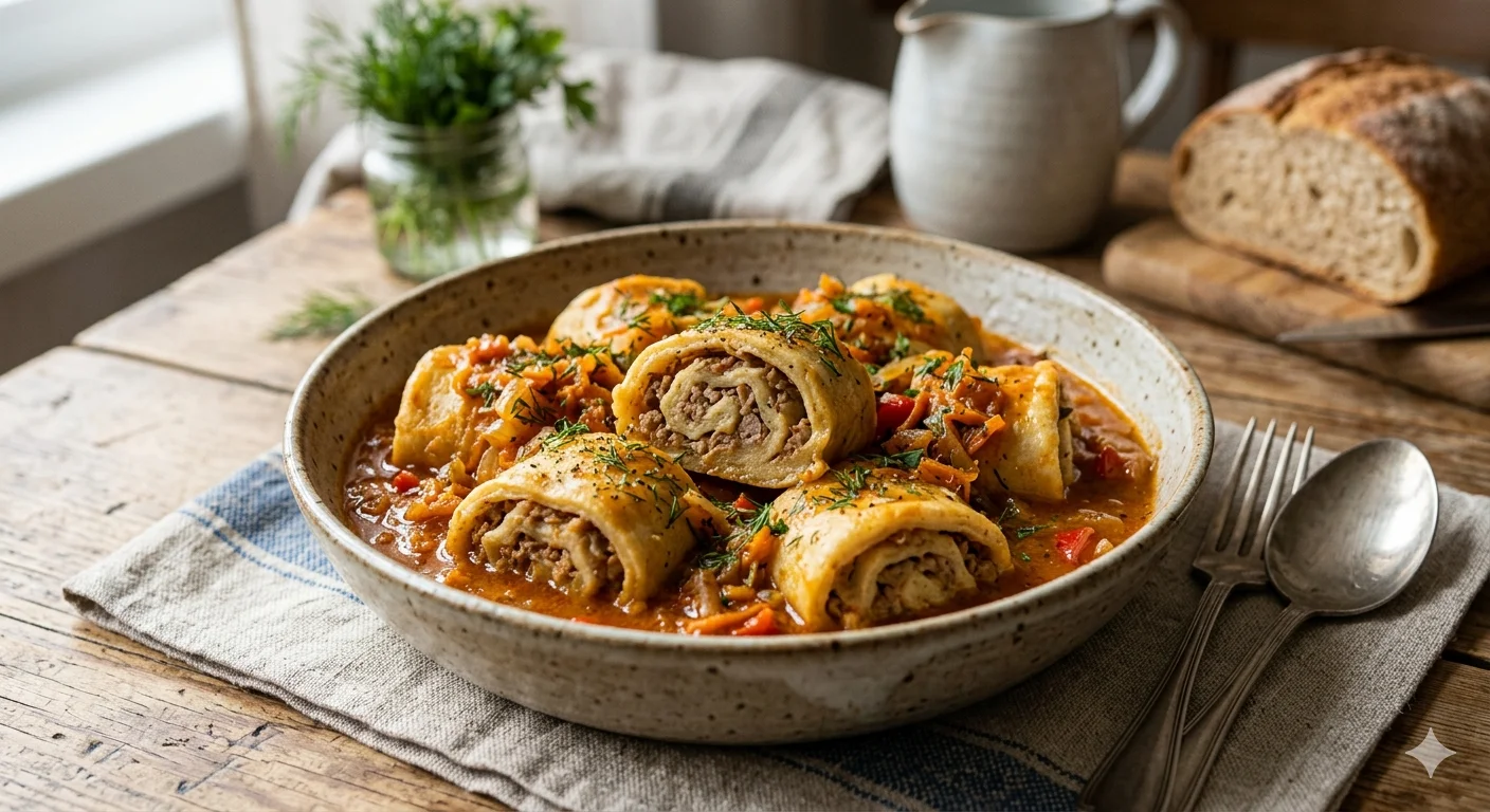 Штрудли с мясным фаршем в подливе — бюджетный ужин, который хочется готовить снова и снова