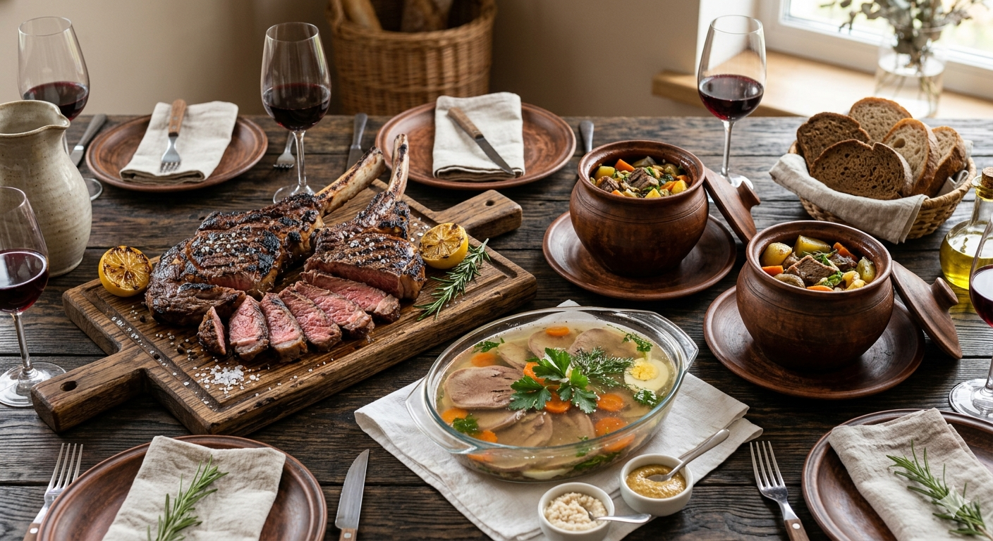 Стейки томагавк на гриле, горшочки в тандыре и домашний холодец из языка: три рецепта для большого застолья