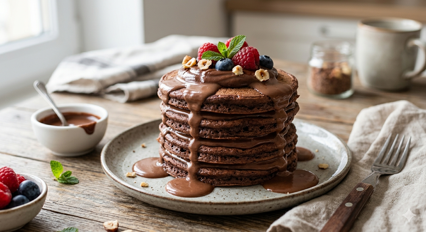 Шоколадные панкейки со сливочно-шоколадным соусом — рецепт «Чунга-Чанга»