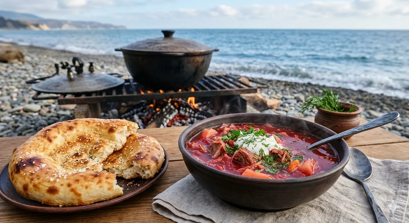 Борщ на костре в афганском казане